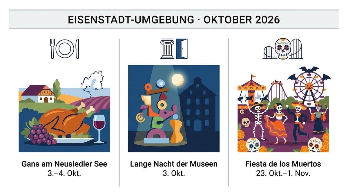 Eisenstadt-Umgebung Oktober 2026: Gansessen am Neusiedler See, Lange Nacht der Museen, Fiesta de los Muertos.