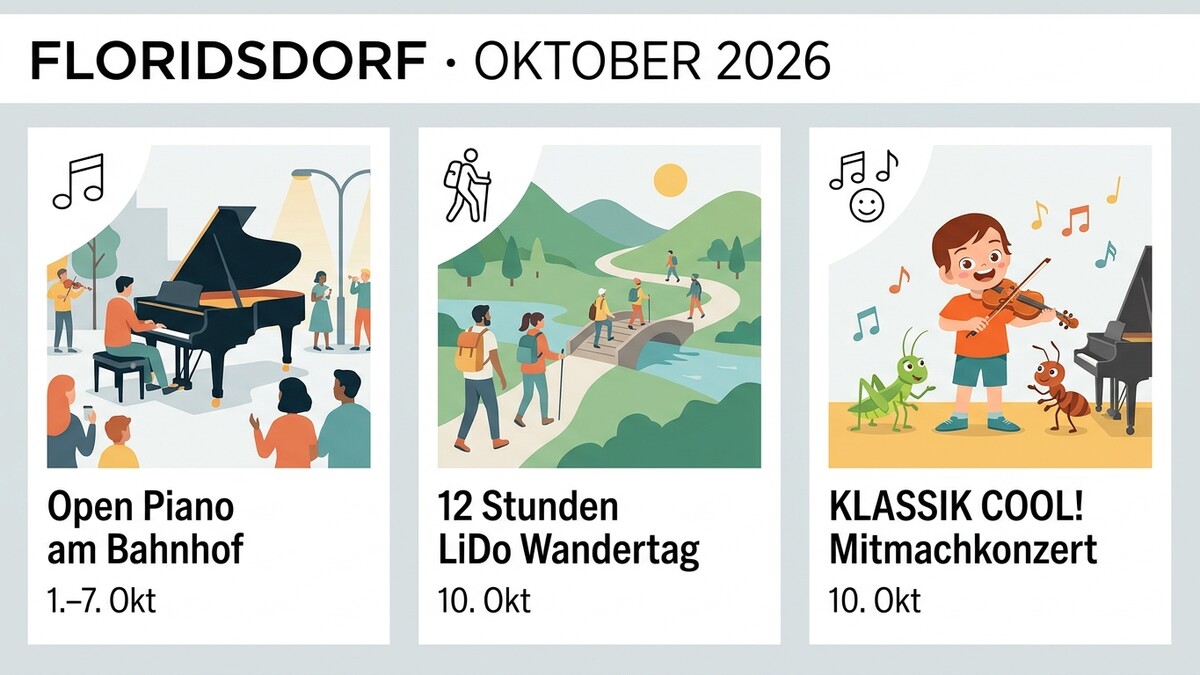 Floridsdorf Oktober 2026: Open Piano am Bahnhof, LiDo Wandertag und KLASSIK COOL! Konzert