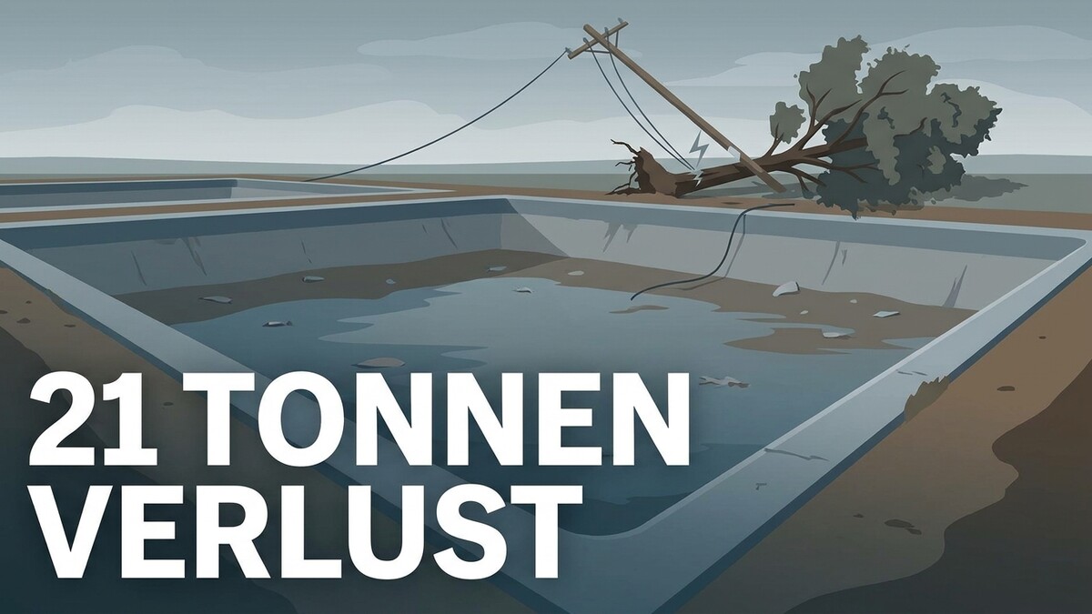 Verlust durch umgestürzten Baum und Strommast in einem Betonbecken