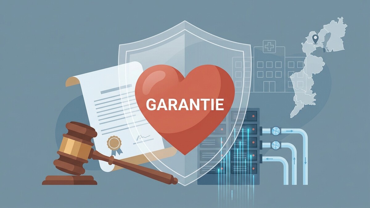 Garantie-Herz mit Gesetzestext, Hammer und österreichischer Landkarte