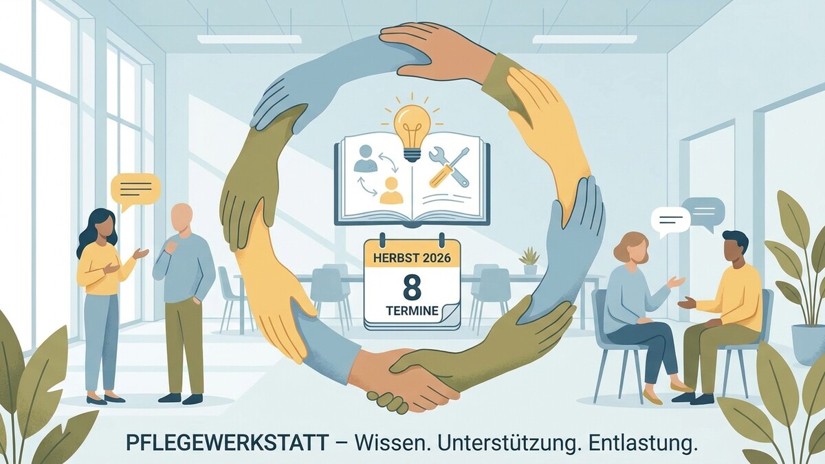 Pflegewerkstatt Herbst 2026: Hände im Kreis, Kalender, Buch und Gespräche