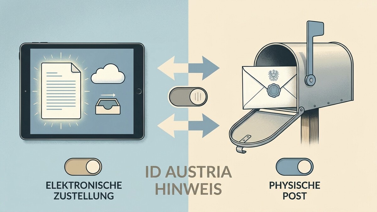 ID Austria Hinweis: Elektronische Zustellung per Tablet und physische Post per Briefkasten