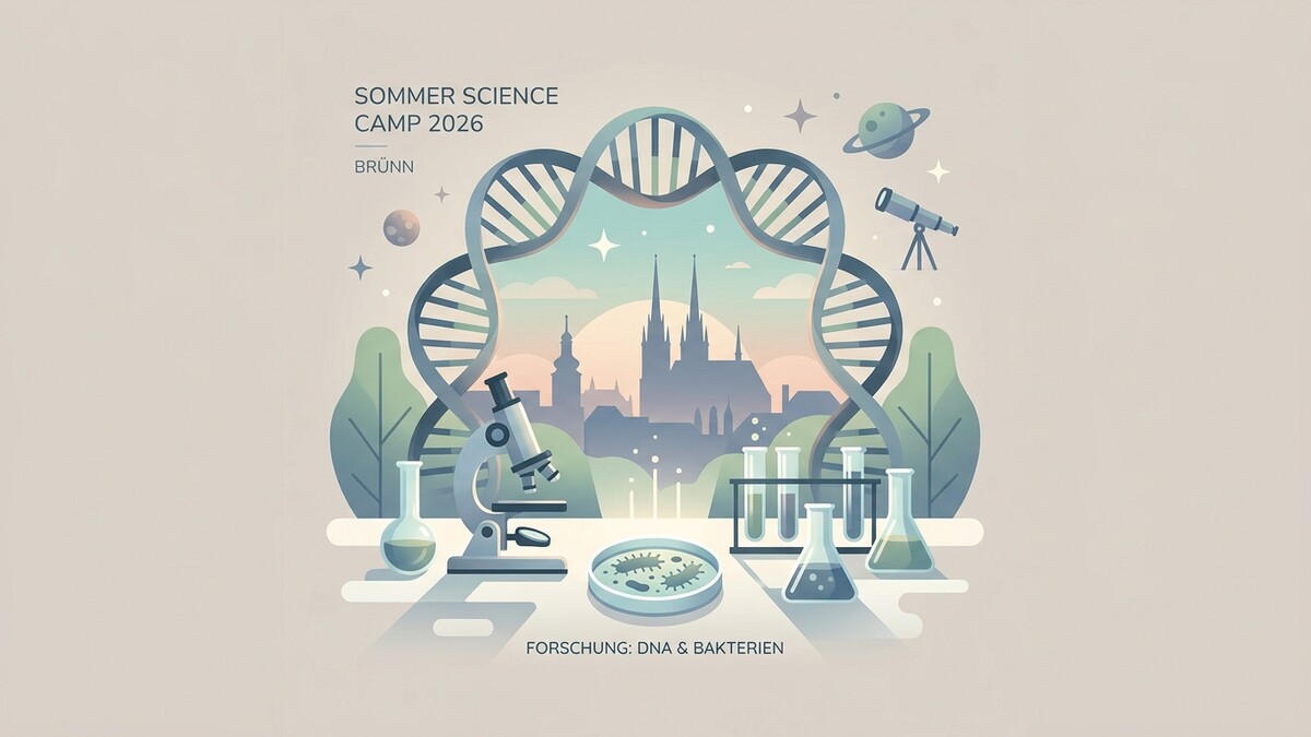 Sommer Science Camp 2026 Brünn mit DNA, Mikroskop und Stadtansicht