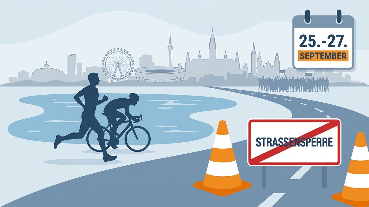 Straßensperre am 25.-27. September mit Läufer, Radfahrer und Wiener Skyline