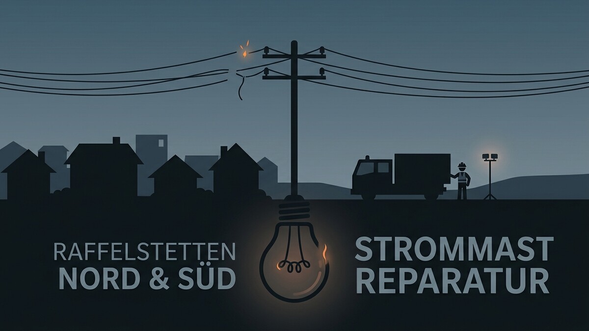 Strommast Reparatur in Raffelstetten Nord & Süd mit defektem Kabel