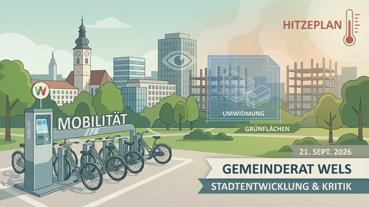 Gemeinderat Wels: Stadtentwicklung, Mobilität, Grünflächen, Hitzplan und Umwidmung im Fokus