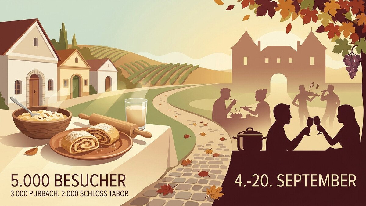 Herbstfest in Purbach am Neusiedler See mit Wein, Strudel und Musik vor Schloss Tabor