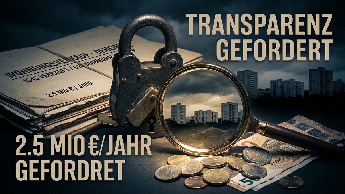 Transparenz gefordert: Wohnungsverkäufe, Schloss, Lupe, Münzen und Banknoten
