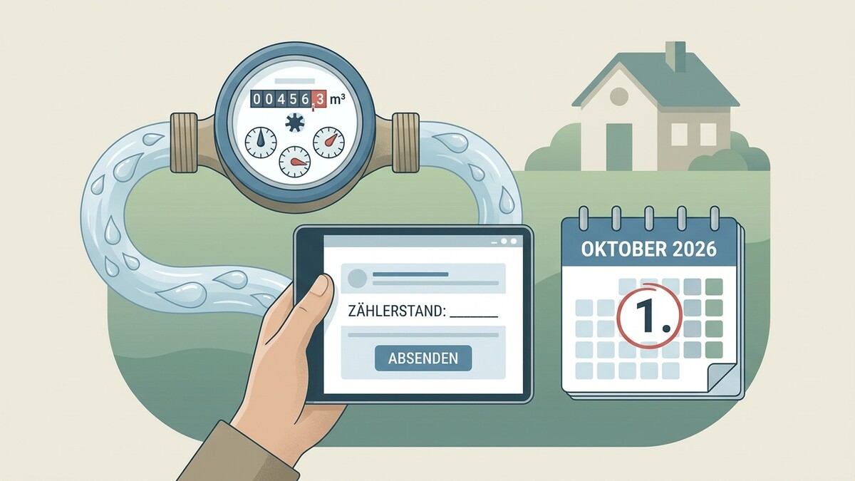 Wasserzähler mit Tablet und Kalender für Oktober 2026
