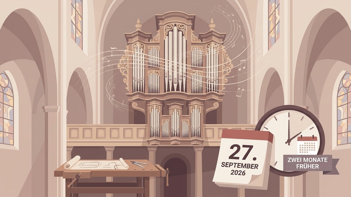 Orgel in Kirche mit Kalender und Uhr, die auf den 27. September 2026 verweisen