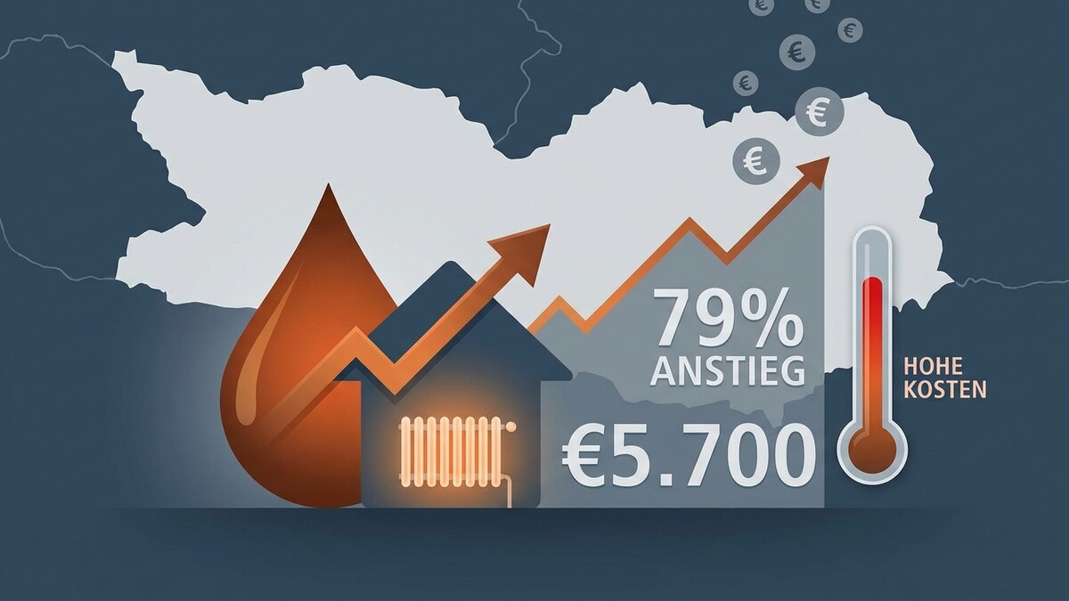 Heizkostenanstieg um 79% auf €5.700, hohe Kosten, Österreichkarte