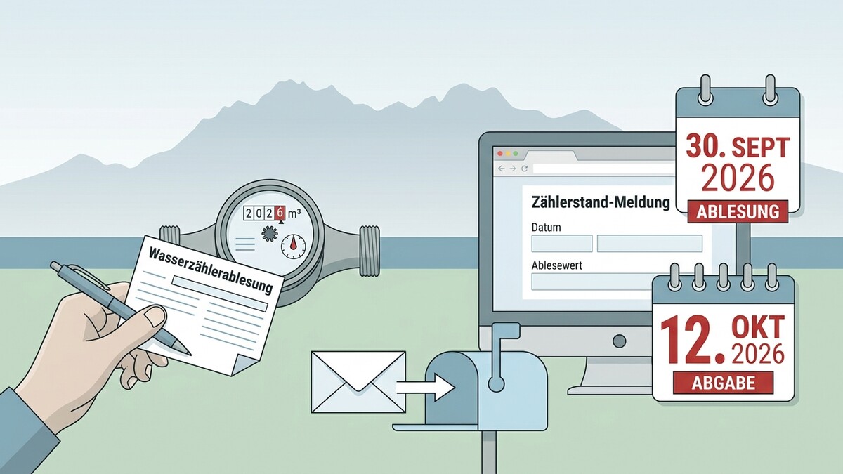Wasserzählerablesung mit Zählerstandsmeldung online und per Post, Kalenderdaten 30. Sept. und 12. Okt. 2026
