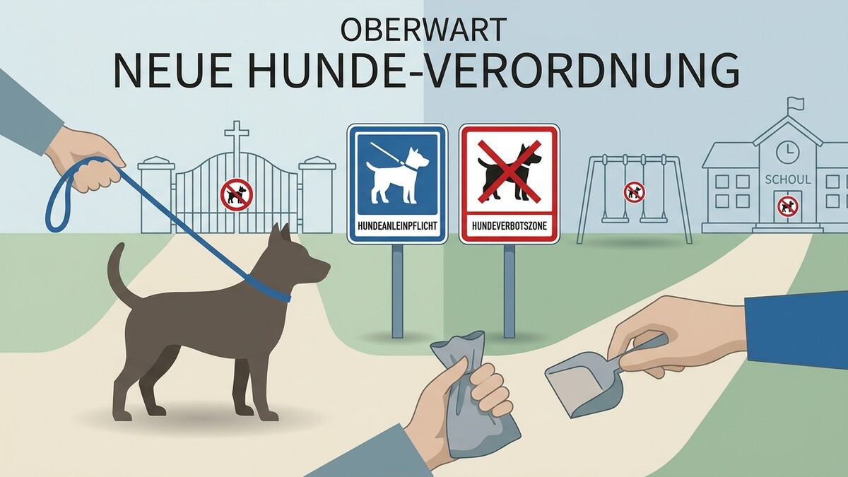 Hunde-Verordnung Oberwart: Hund an Leine, Hundeverbotszone, Schaufel, Hundekotbeutel