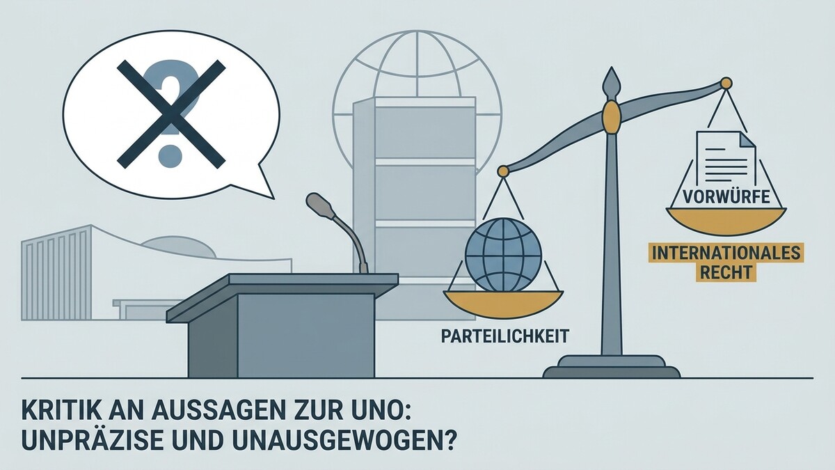 UNO-Kritik: Waage mit Weltkugel und Vorwürfen gegen internationales Recht