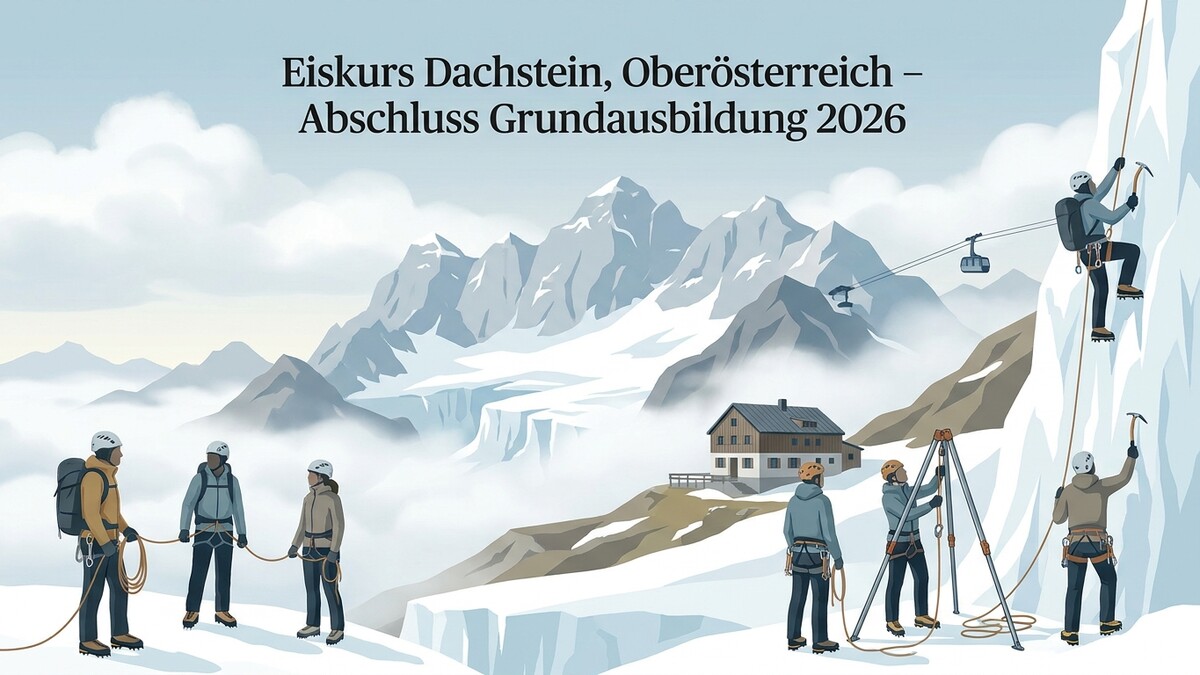 Eiskurs Dachstein, Oberösterreich – Abschluss Grundausbildung 2026 mit Bergsteigern und Hütte