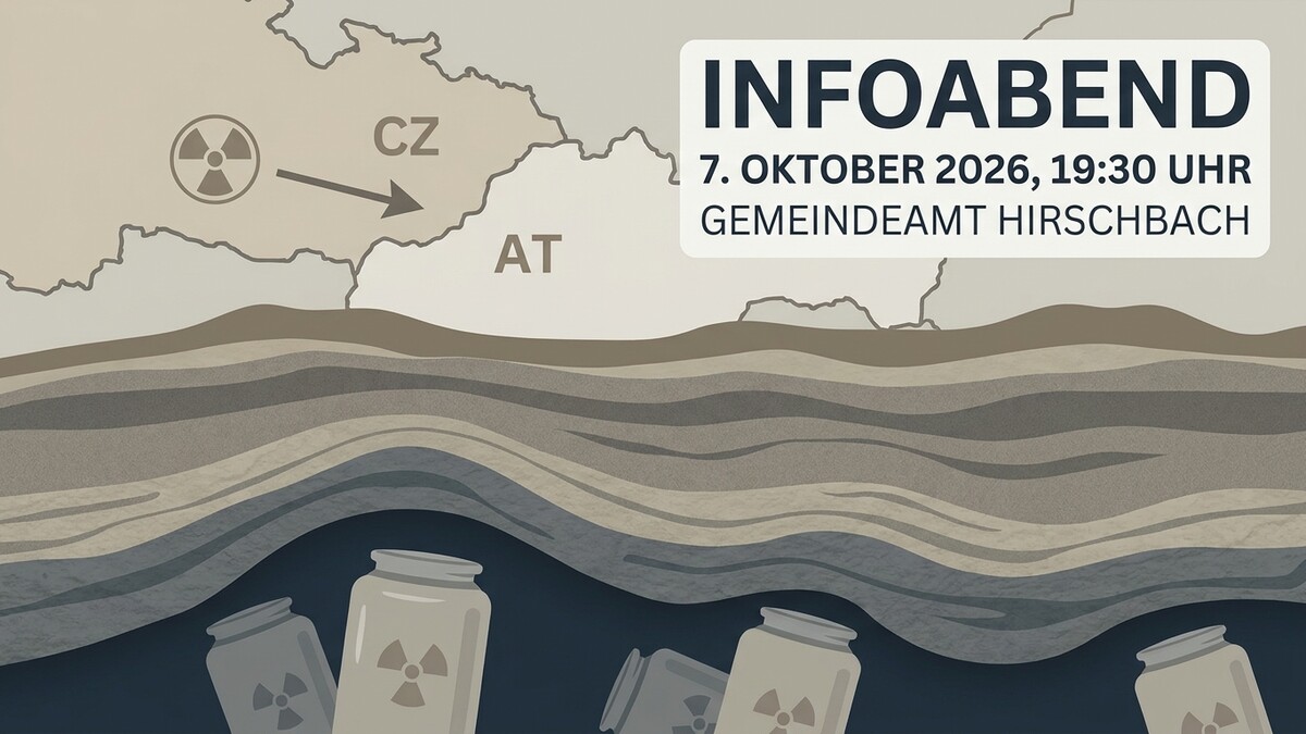Infoabend Gemeindeamt Hirschbach AT CZ 7. Oktober 2026 19:30 Uhr mit Atom-Symbol