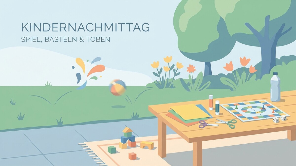 Kindernachmittag Spiel Basteln Toben mit Brettspiel und Bauklötzen im Garten