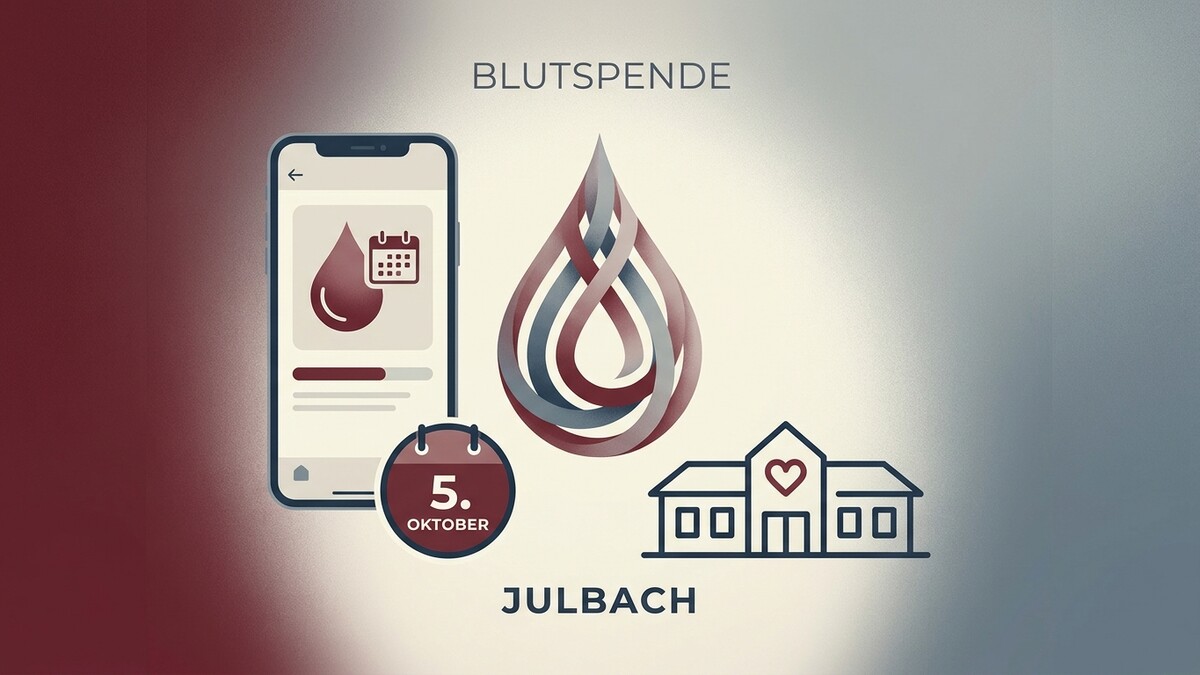 Blutspende in Julbach am 5. Oktober mit App-Symbol und Gebäude