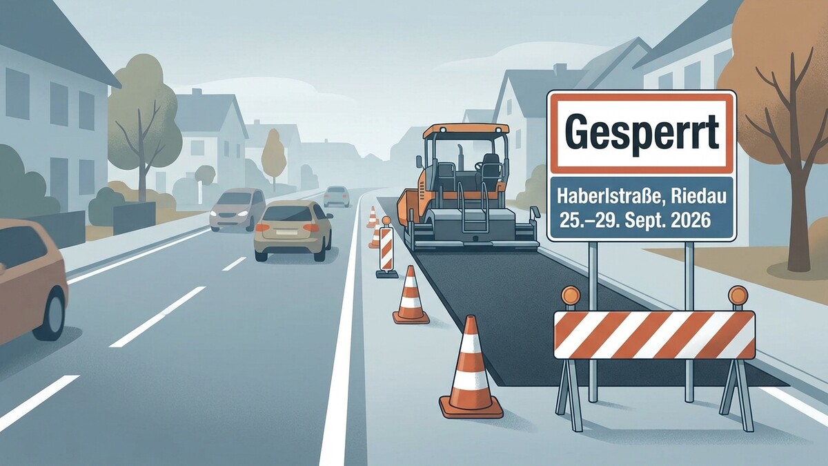 Straßensperre Haberlstraße, Riedau 25.–29. Sept. 2026 mit Asphaltwalze