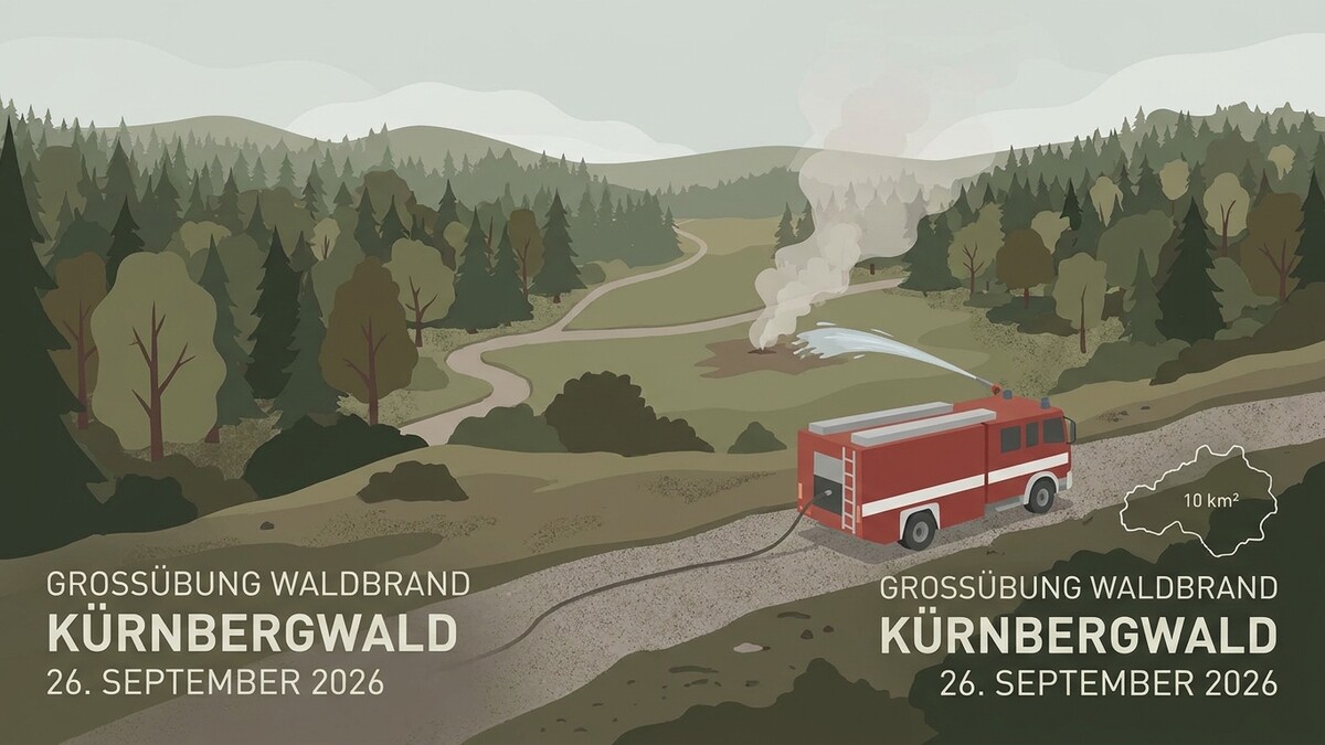 Grossübung Waldbrand Kürnbergwald: Feuerwehr löscht Brand in bergiger Waldlandschaft 26. September
