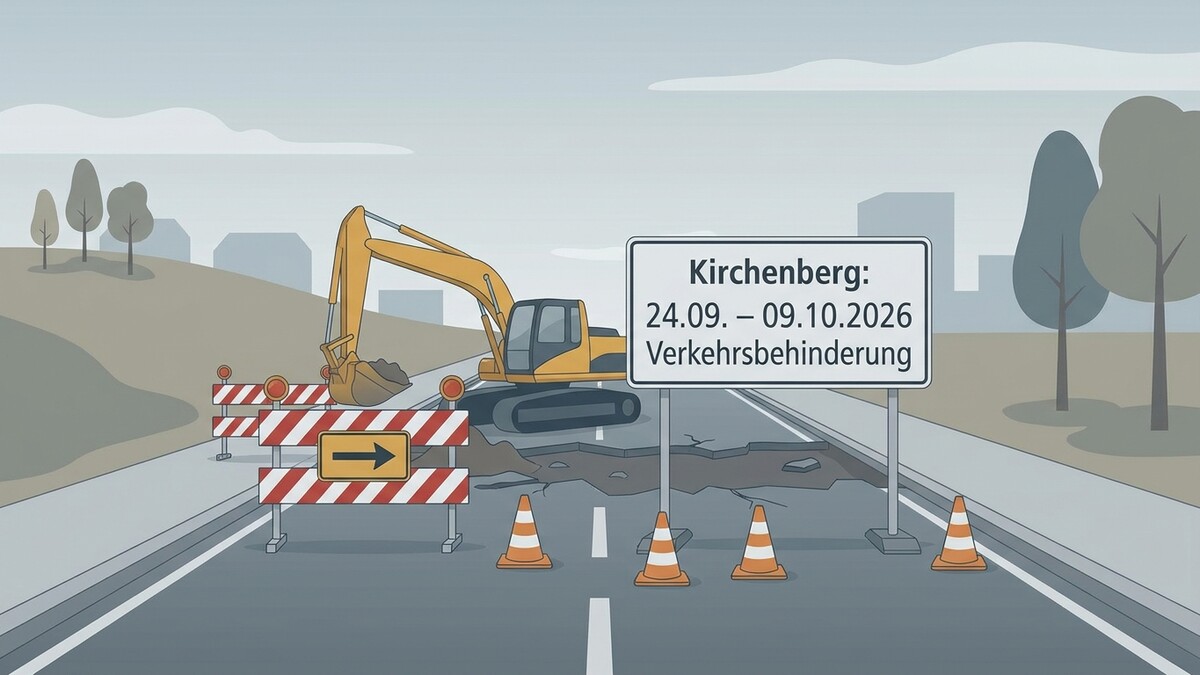 Kirchenberg: Verkehrsbehinderung von 24.09. bis 09.10.2026 auf der Straße mit Bagger