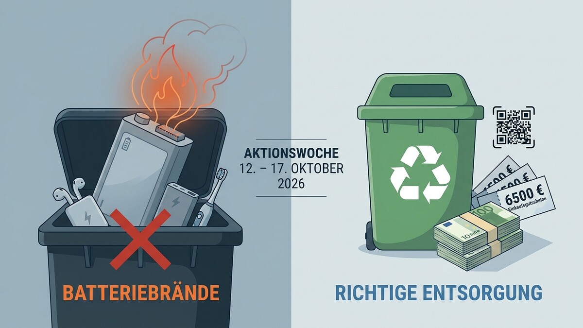 Batteriebrände durch falsche Entsorgung vs. richtige Entsorgung mit Gutscheinen