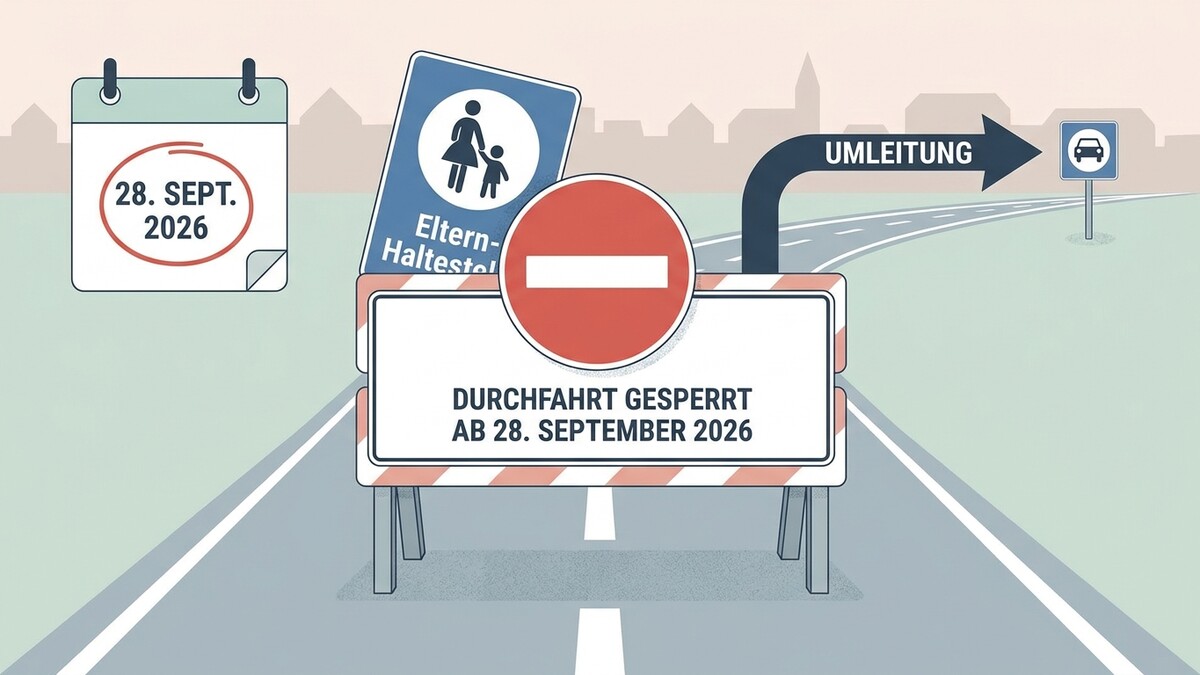 Durchfahrt gesperrt ab 28. September 2026, Umleitung, Elternhaltestelle