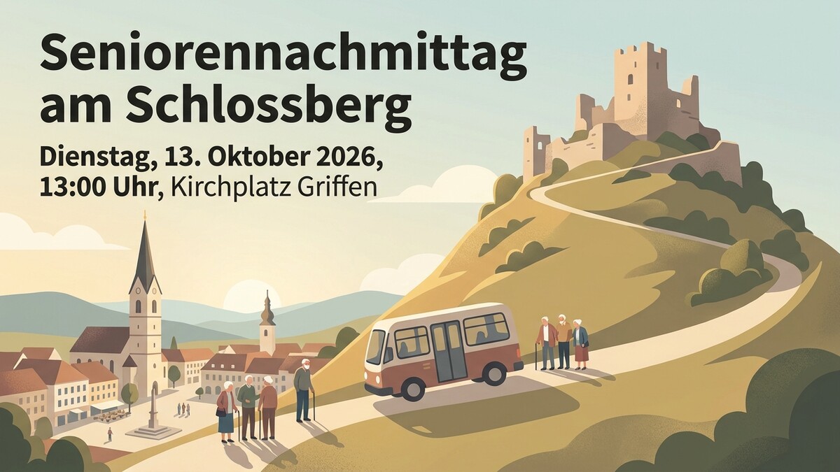 Seniorennachmittag am Schlossberg in Griffen mit Kleinbus und Spaziergängern