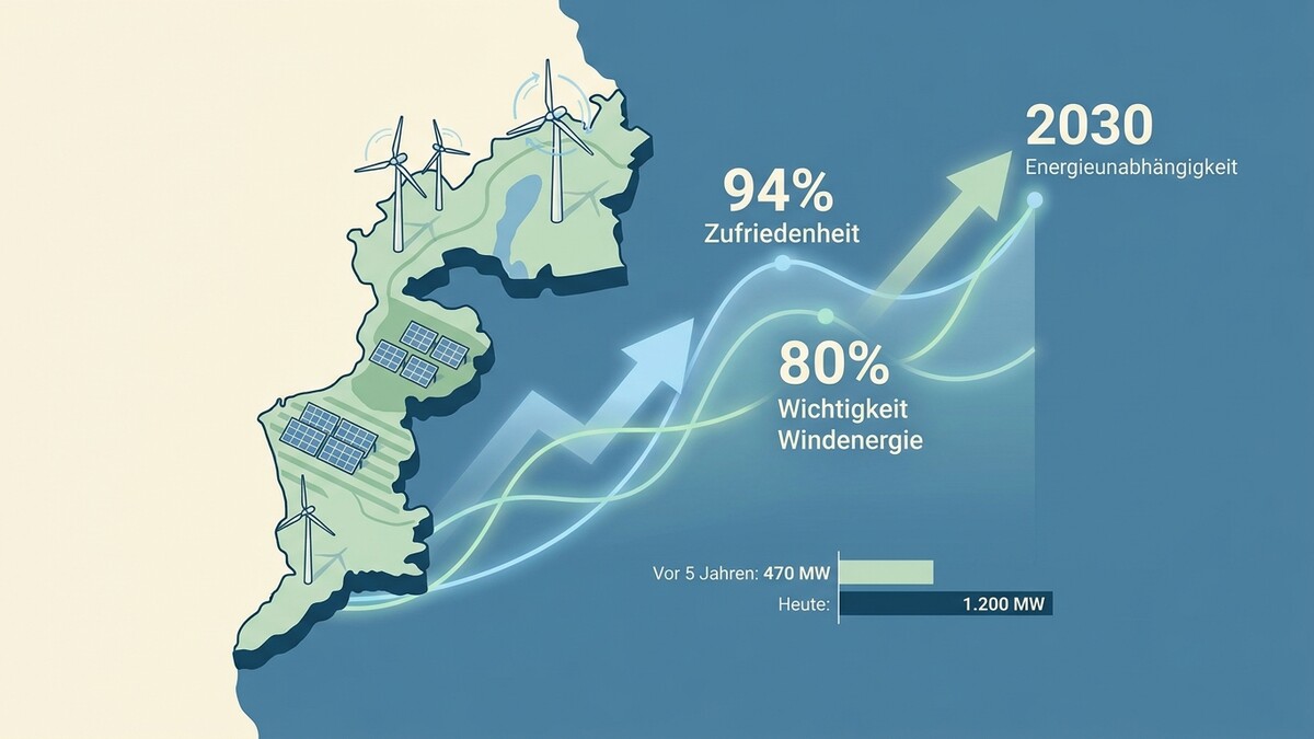 Energieabhängigkeit 2030: 94% Zufriedenheit, 80% Wichtigkeit Windenergie, 1.200 MW Leistung