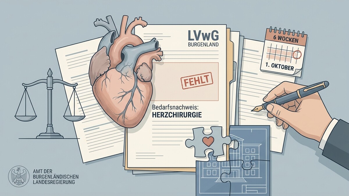 Herzchirurgie-Bedarfsnachweis des Landes Burgenland mit Waage und Kalender