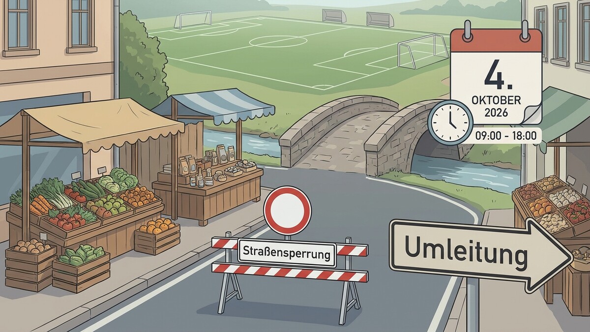 Straßensperrung mit Umleitung am 4. Oktober 2026 in Österreich bei einem Fußballfeld