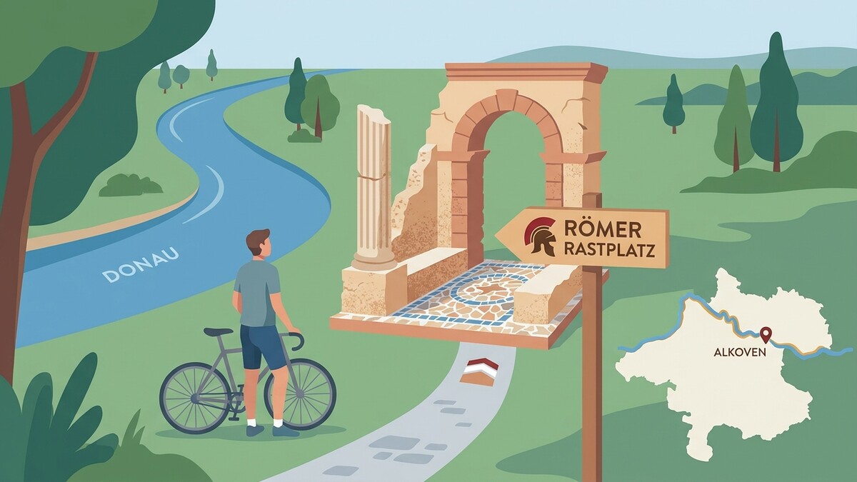 Radfahrer am Römer Rastplatz in Alkoven an der Donau