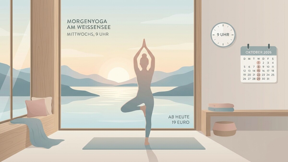 Morgenyoga am Weissensee: Mittwochs 9 Uhr, ab 19 Euro, Kalender mit markiertem 1. Oktober