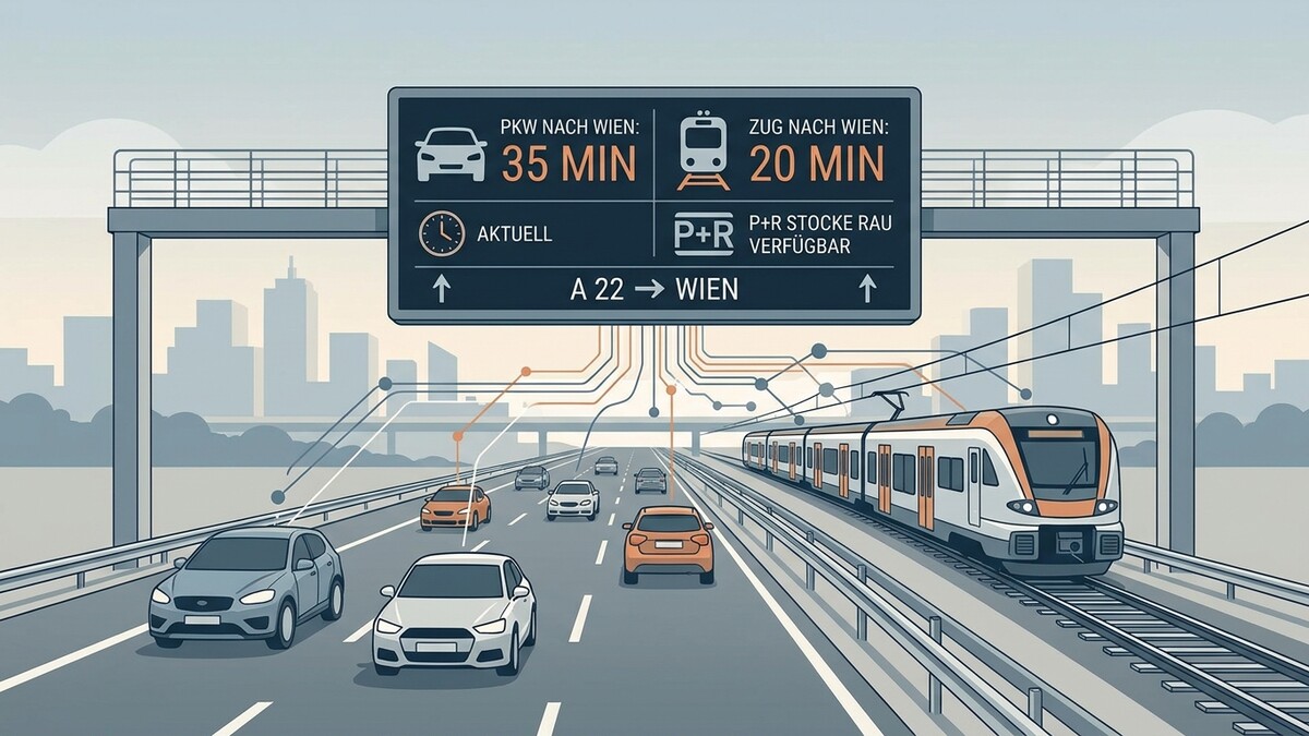 Verkehrsinformationen: PKW 35 Min, Zug 20 Min nach Wien, P+R verfügbar