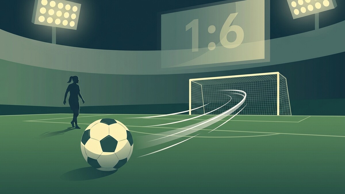 Fußballspiel mit einem Ergebnis von 1:6 auf einer Anzeigetafel in einem Stadion