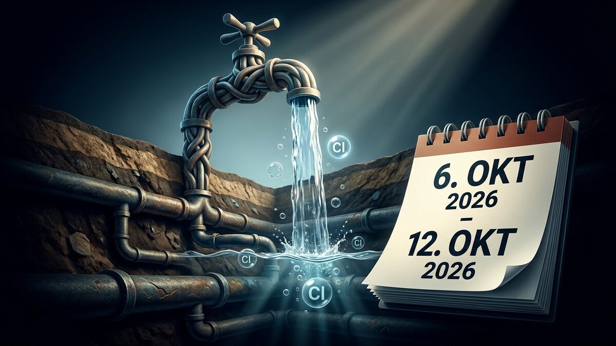 Wasserhahn mit Rohren und Kalenderblättern 6. und 12. Oktober 2026