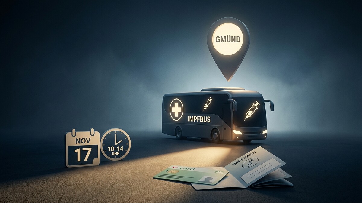 Impfbus in Gmünd mit Kalender und Uhrzeit, e-card und Impfpass