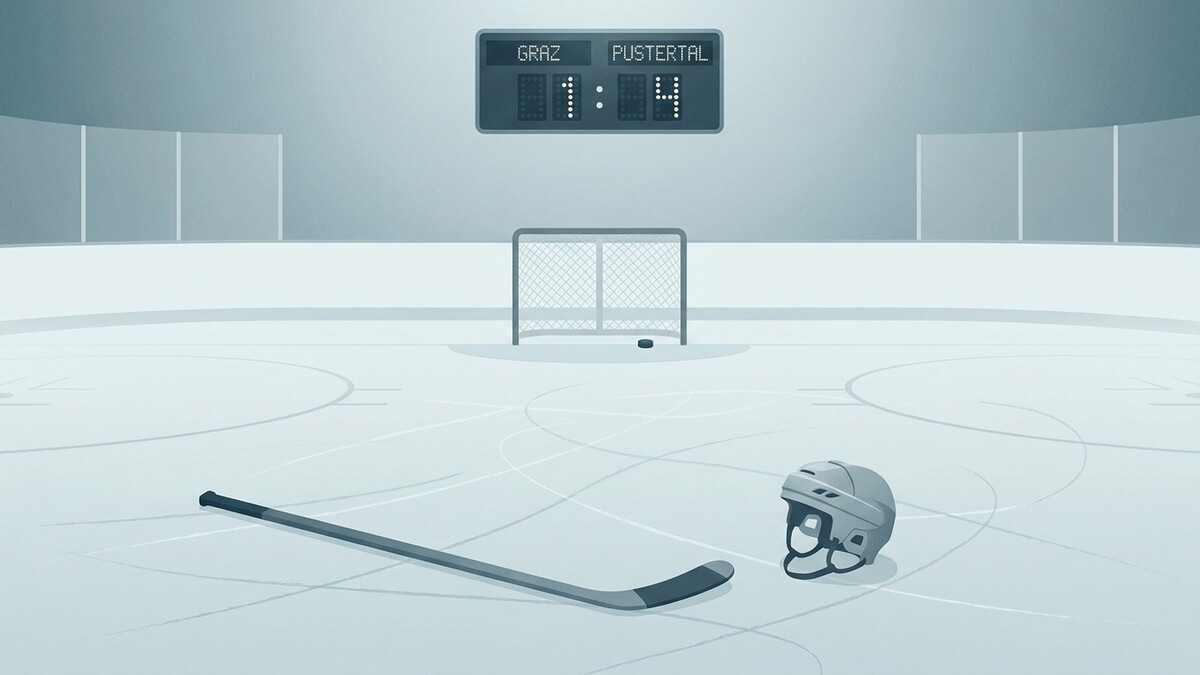Eishockey: Spielstand Graz 1:4 Pustertal, Schläger und Helm auf dem Eis