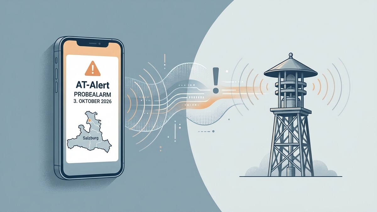 AT-Alert Probealarm Salzburg: Smartphone sendet Warnsignal an Sirenenturm