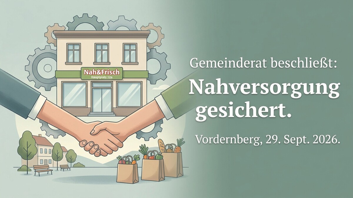 Nahversorgung gesichert: Händeschütteln vor Nah&Frisch-Geschäft in Vordernberg, 29. Sept. 2026.