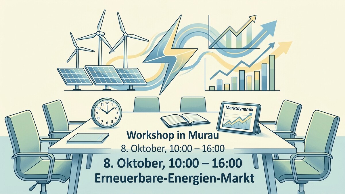 Workshop Murau erneuerbare Energien: Datum, Uhrzeit, Markt, Windräder, Solar, Diagramme.