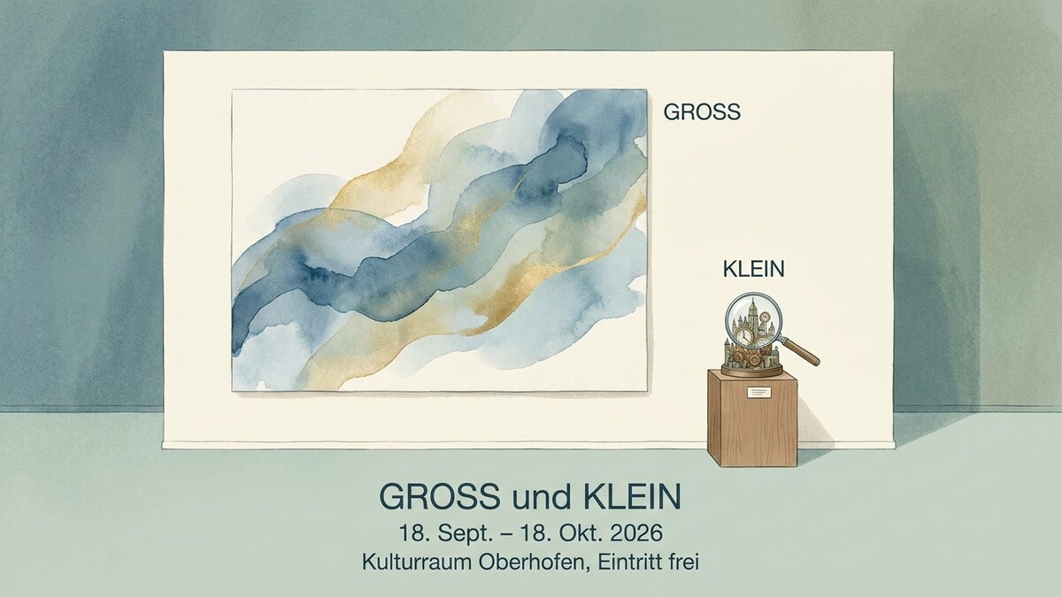 GROSS und KLEIN Ausstellung in Oberhofen mit Kunstwerk und Lupe