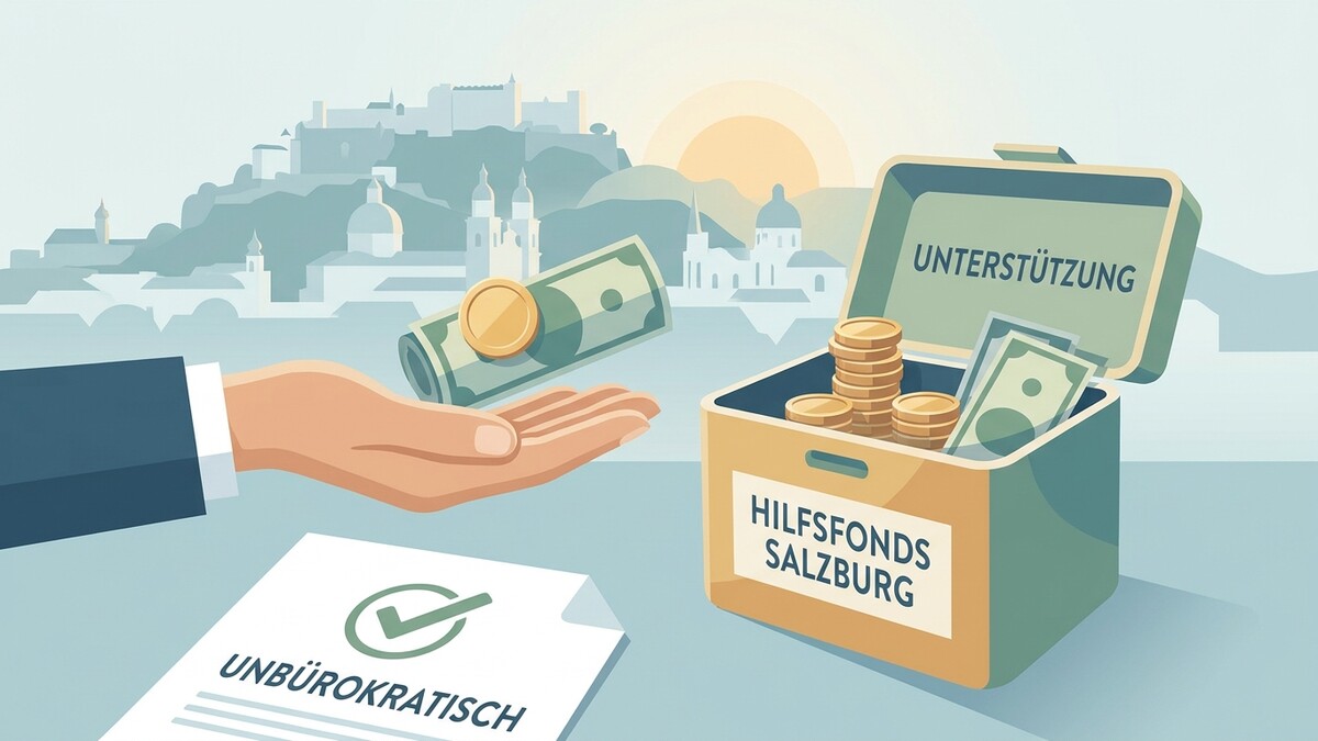 Hilfsfonds Salzburg: Geldübergabe mit unbürokratischer Unterstützung vor Salzburger Stadtkulisse