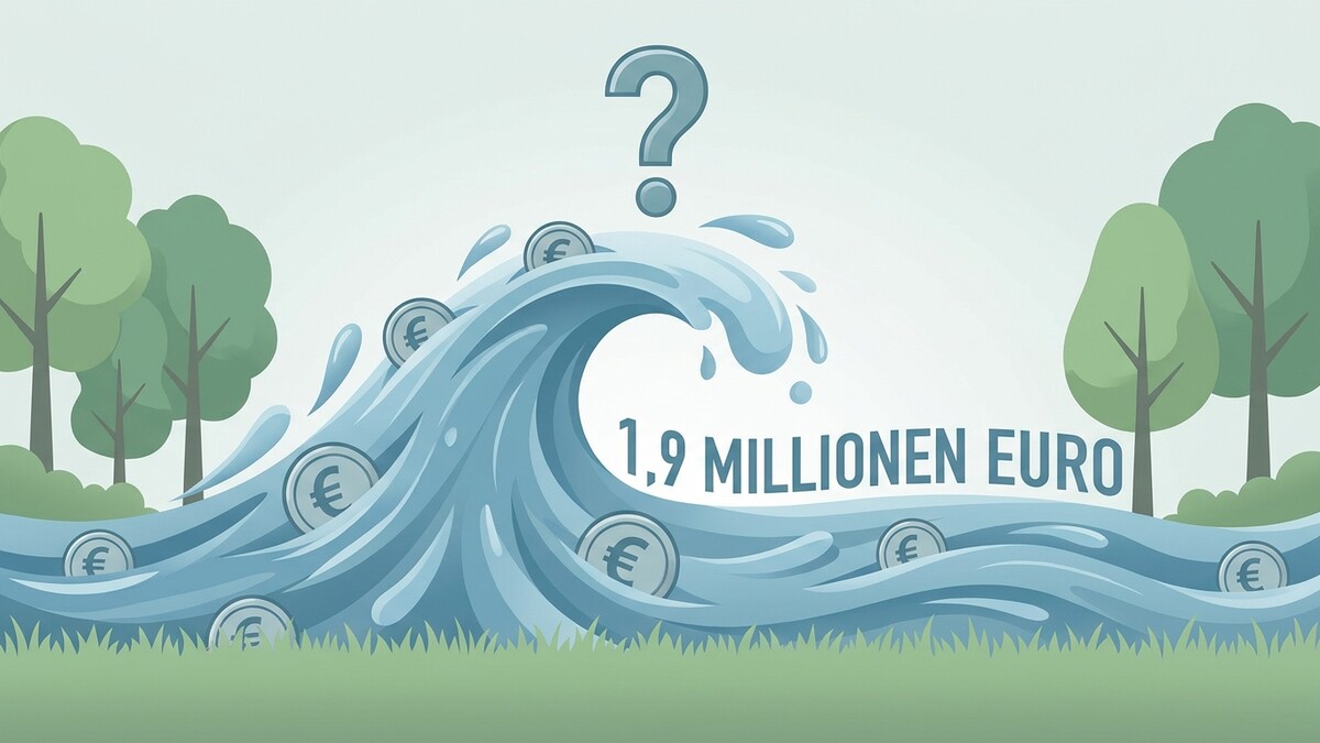 1,9 Millionen Euro in einer Welle mit Münzen vor Bäumen und Gras