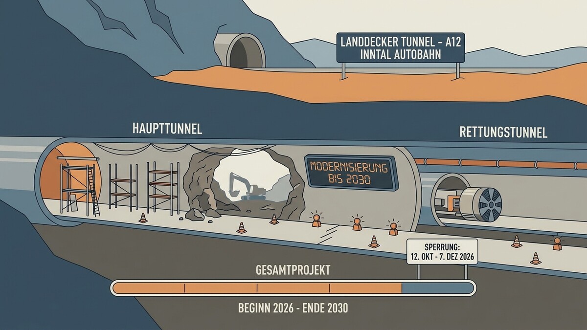 Landdecker Tunnel A12 Inntal Autobahn: Haupttunnel und Rettungstunnel im Bau