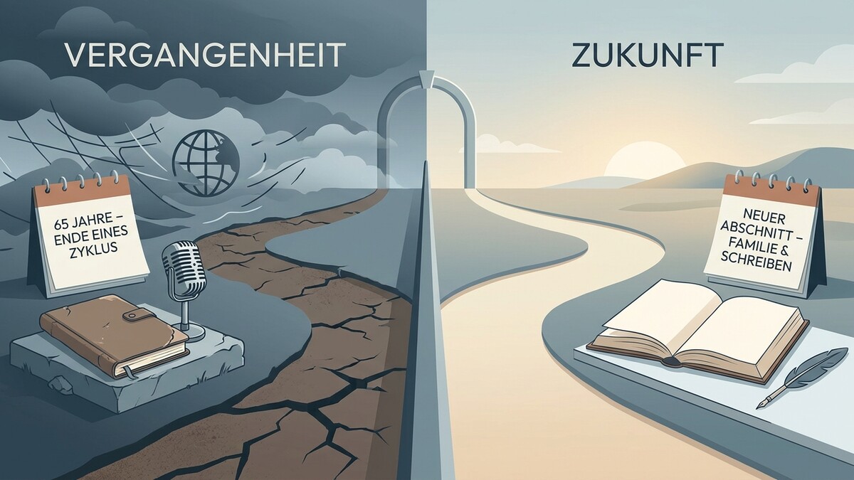 Vergangenheit und Zukunft: Kalender mit Texten, Buch, Mikrofon und Schreibfeder