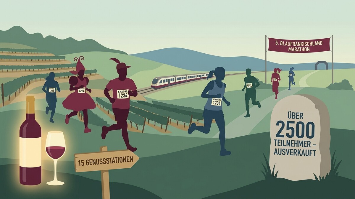 Blaufränkischland Marathon mit Läufern, Wein und Zug in idyllischer Landschaft