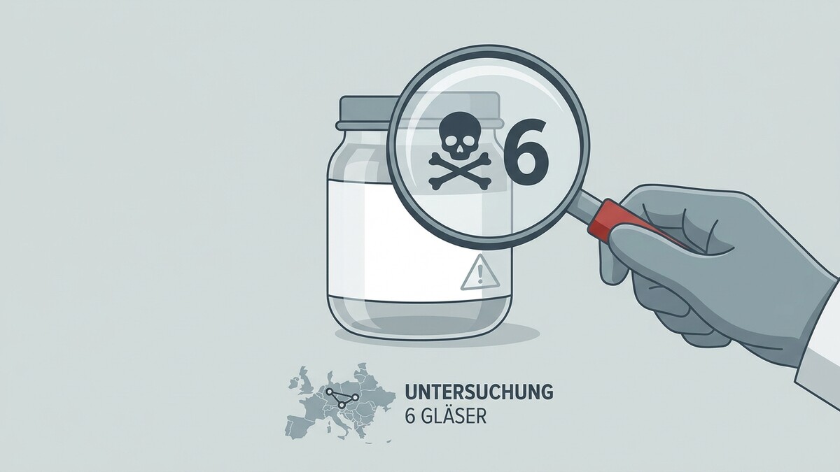 Untersuchung von 6 Gläsern mit Totenkopf-Symbol und Lupe in Österreich