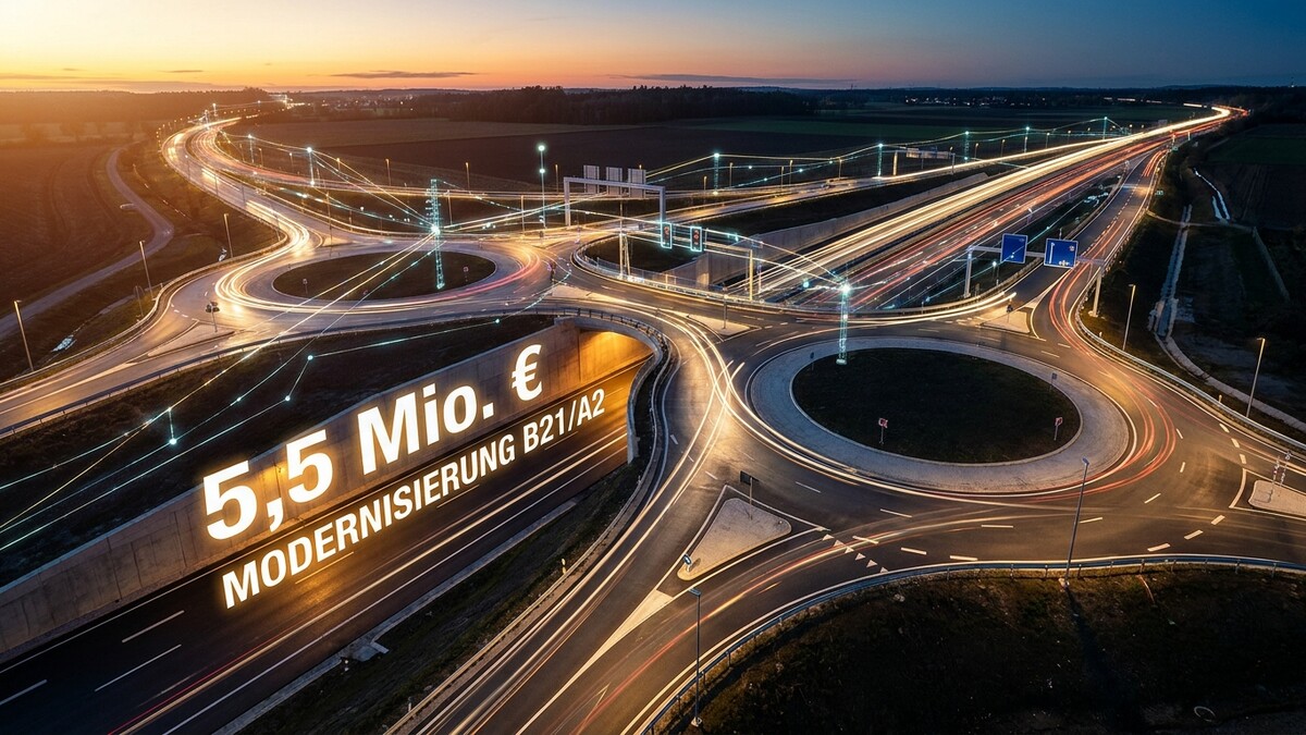Modernisierung B21/A2: 5,5 Mio. € Kosten für den Ausbau einer Autobahnkreuzung bei Nacht