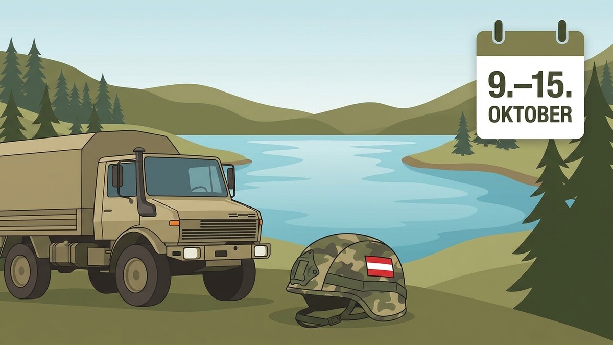 Militärübung Österreich: Tarnkappe neben LKW am See, 9.-15. Oktober